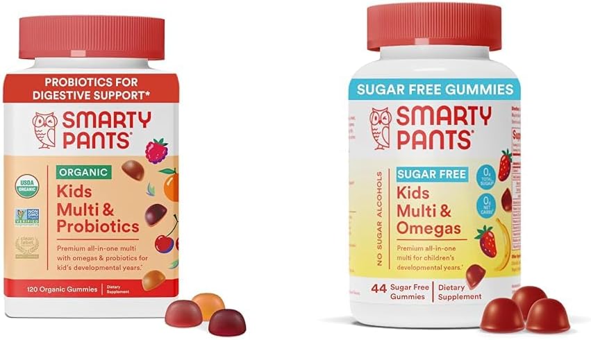 SmartyPants Kids Multivitamin Gummies Sche: Organik Probiyotikler, Omega 3, Vitaminler D3, C, B12, B6, A, K & çinko Immune Support, Sugar Free Strawberry Banana, 164 Count