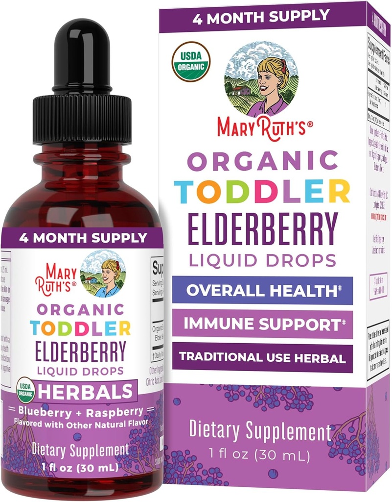 MaryRuth Organics Toddler Elderberry Syrup, USDA Organik Yaşlılar, Sugar Free Kids Immune Support Supplement for Ages 1-3 Years, Clean Label Project TY®, Vegan, Non-GMO, Gluten Free, 1 Fl Ozrup,