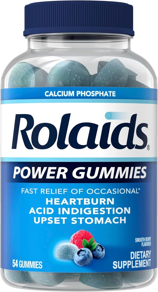 Rolaids Power Gummies, Occasional Heartburn ve Asit Indegestion, Diyet Tamam, Smooth Berry, 54 Gummies