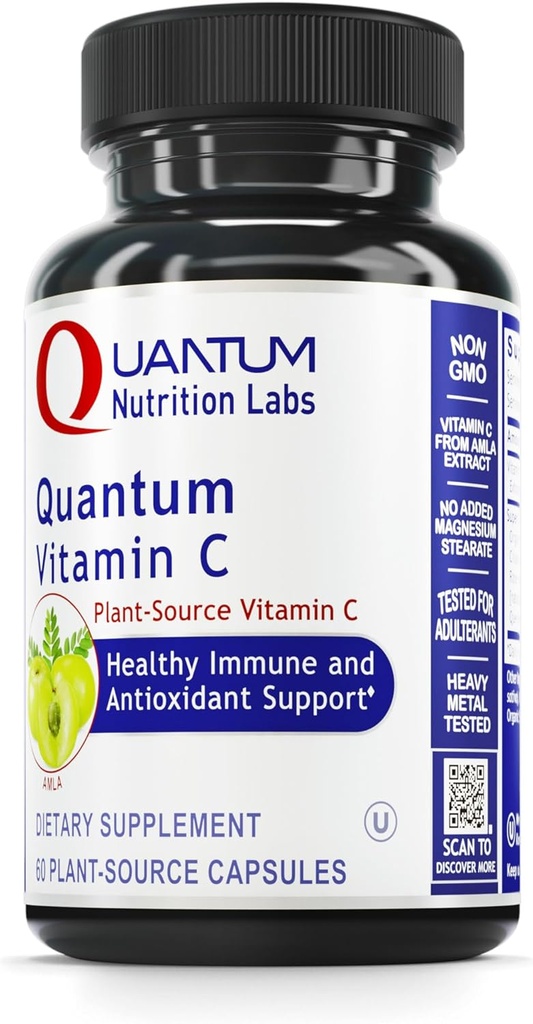 Kuantum Beslenme Laboratuarları Kadınlar ve Erkekler için Kuantum Vitamini C- Organik Doğal Vitamin C Supplement, Tüm Gıda Vitamini C Kaynağı, Bioflavonoyaklar ve Amla, Aids Immune Support- 60 Vegan Capsules