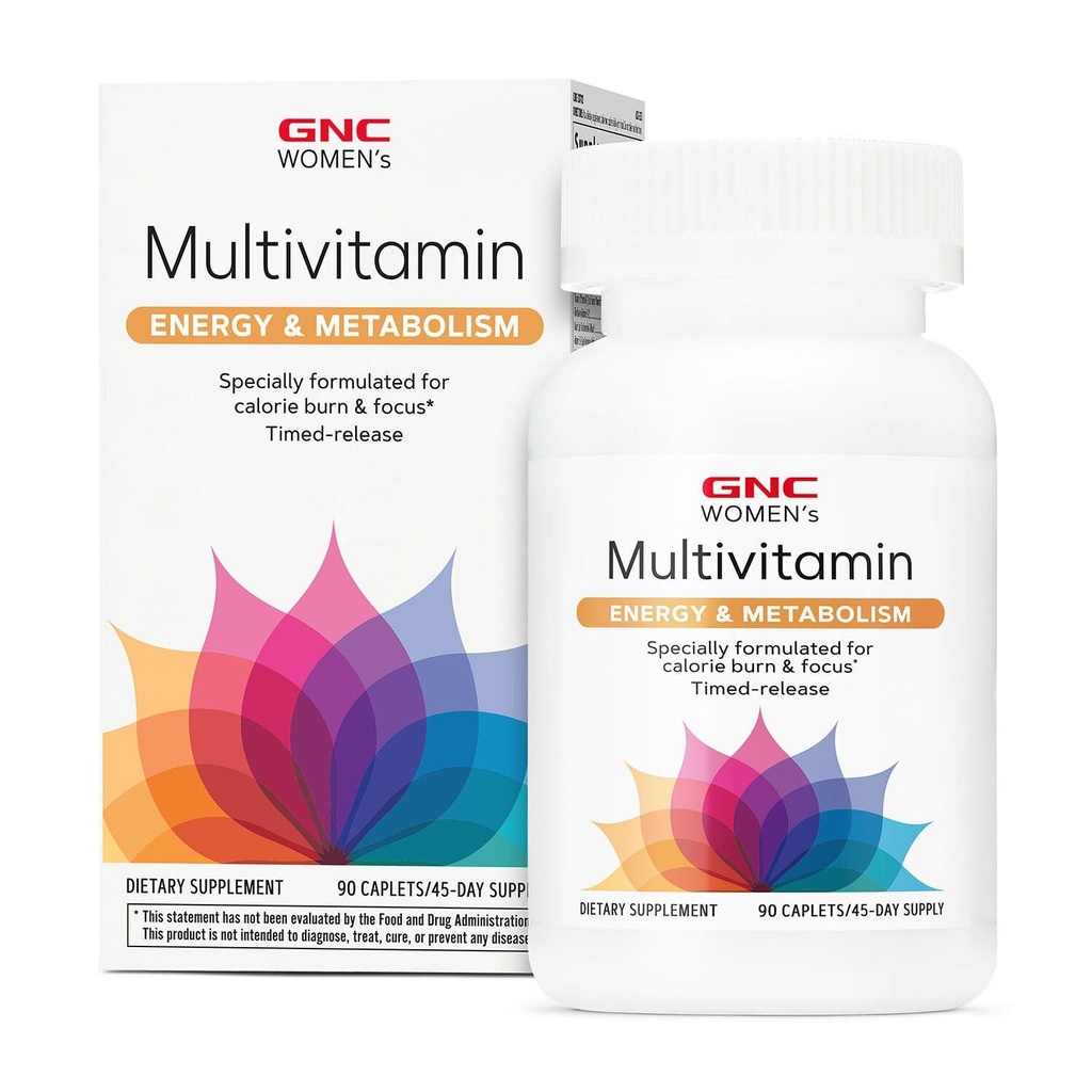 GNC Women's Energy and Metabolism Multivitamin Caplets, Klinik olarak Proven, Calorie Burn, Focus, 100 mg Caffeine, Active Nutrition, Immune, Bone, Beauty, Iron, Biotin, Timed Release, 90 ct