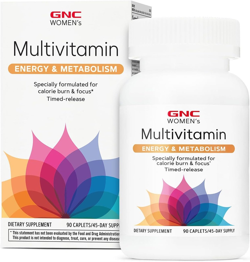 GNC Women's Energy and Metabolism Multivitamin Caplets, Klinik olarak Proven, Calorie Burn, Focus, 100 mg Caffeine, Active Nutrition, Immune, Bone, Beauty, Iron, Biotin, Timed Release, 90 ct