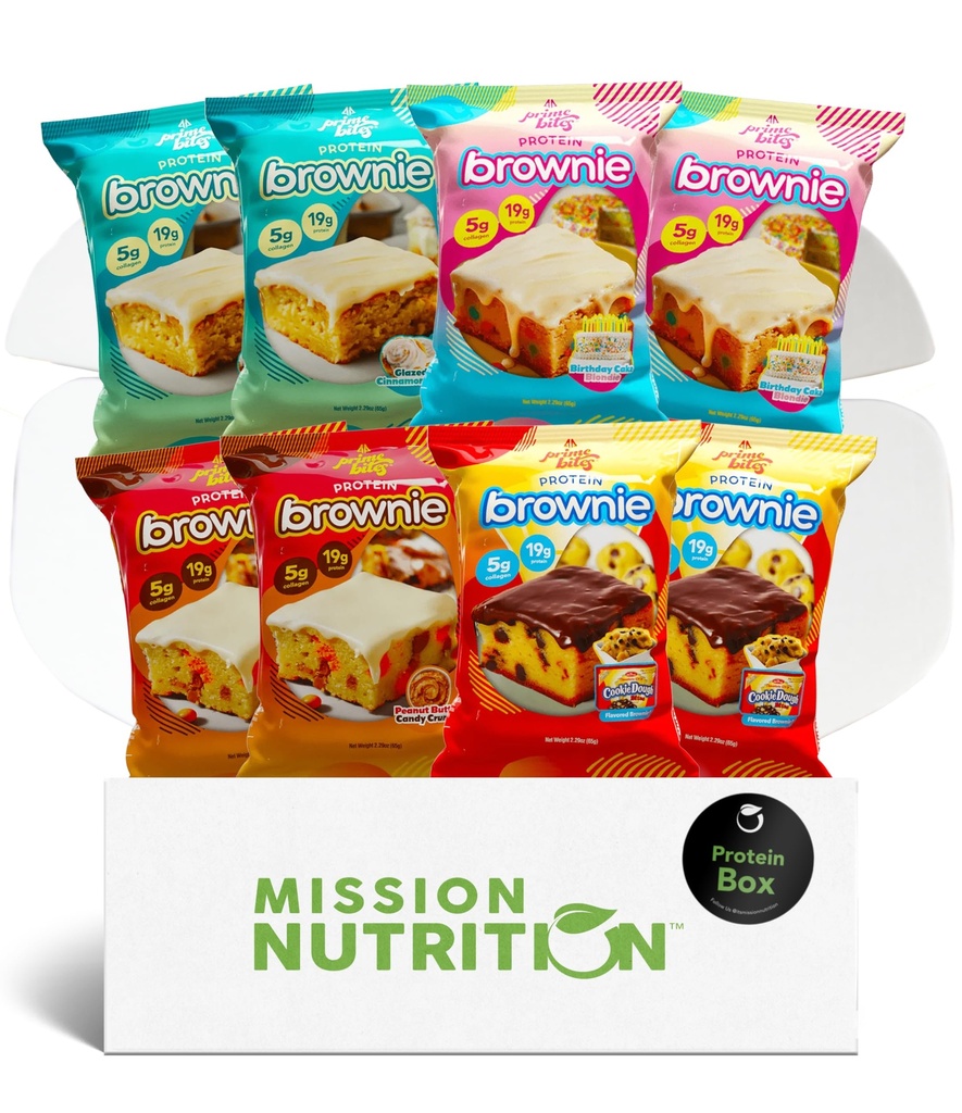 Prime Bites Protein Brownies Variety Pack Ξανθιές - Υψηλή πρωτεΐνη (19g), Collagen & πρωτεΐνη ορού γάλακτος, χαμηλή ζάχαρη - 8 Count Snack & κουτί δώρων