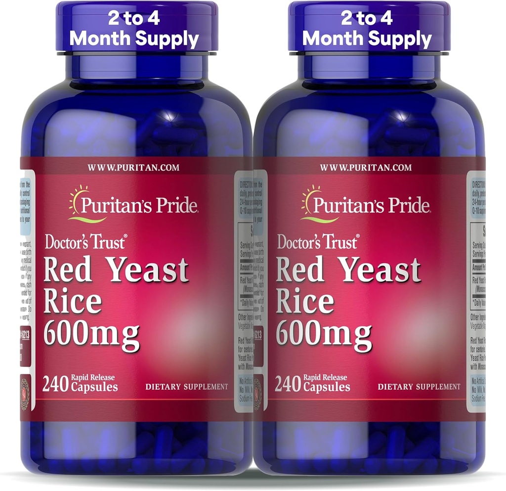 Puritan's Pride Doctors Trust® Red Yeast Rice 600mg, Συμπλήρωμα διατροφής, 240 κάψουλες ταχείας απελευθέρωσης, 2 συσκευασίες