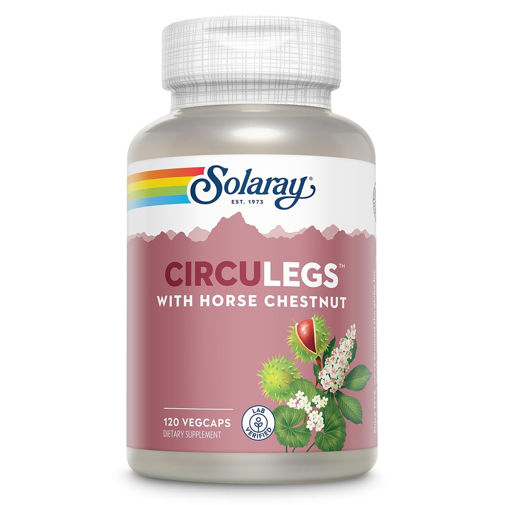 SOLARAY CircuLegs with Horse Chestnut Extract, Gotu Kola, Butcher's Broom, and More, Circulation and Vein Support for Health Legs, 60-Day Guarantee, Lab TY (60 Serv, 120 VegCaps)