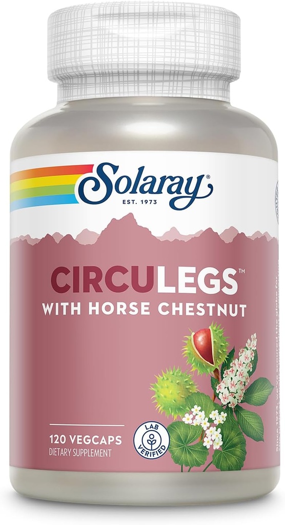 SOLARAY CircuLegs with Horse Chestnut Extract, Gotu Kola, Butcher's Broom, and More, Circulation and Vein Support for Health Legs, 60-Day Guarantee, Lab TY (60 Serv, 120 VegCaps)