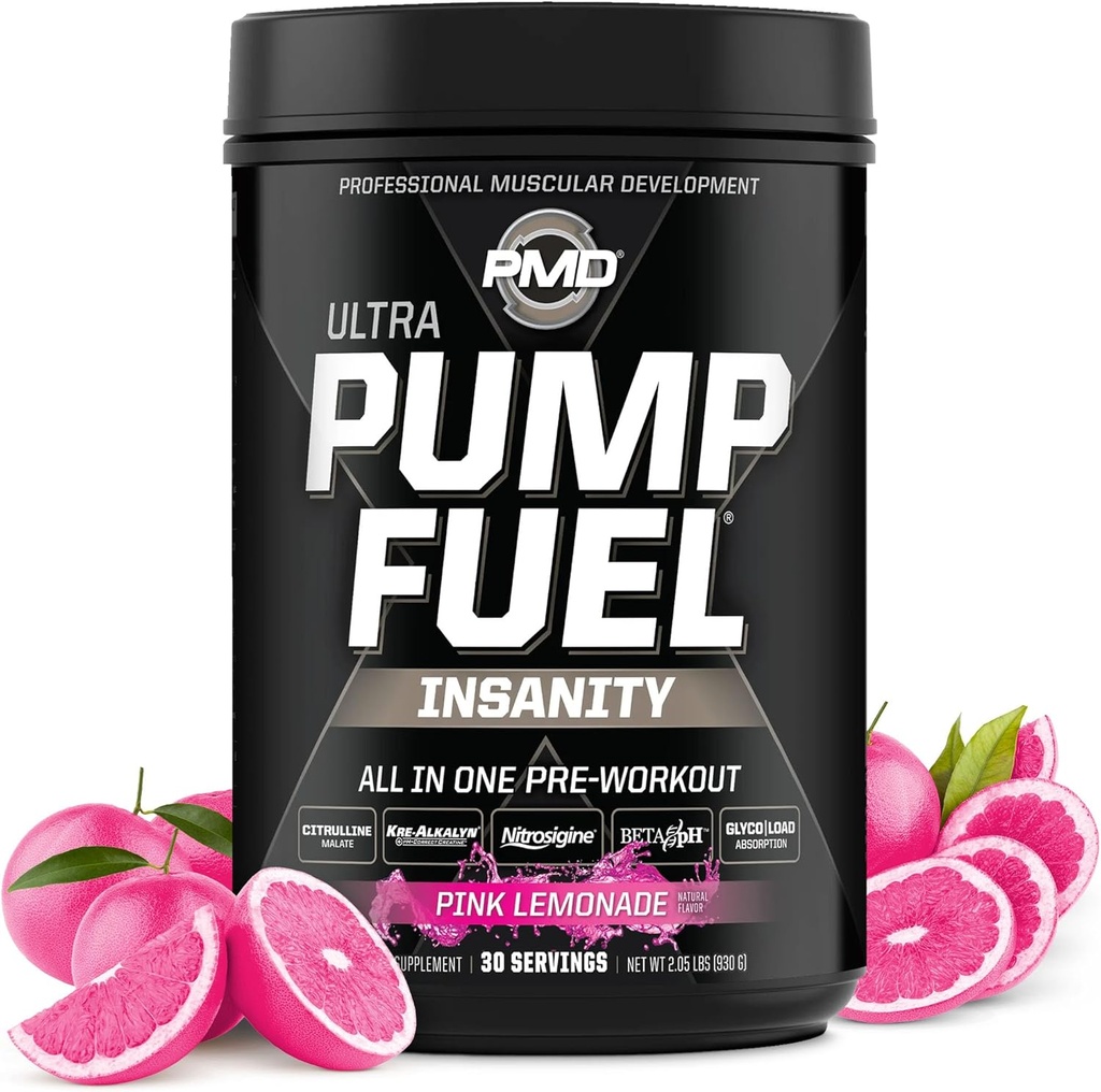 PMD Sports Pump Yakıt Insanlığı - Premium Pre Workout Toz & Muscle Pump, Greater Focus, Endurance & Recovery, Premium Kreine, Arginine & Beta Alanine - Pink Lemonade (30 hizmet)