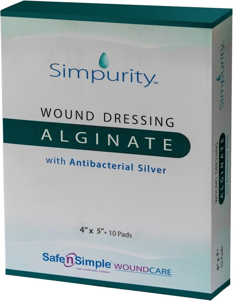 Silveruba Alginate Yara Giymek - Simpurity - 4"x 5" Bireysel Sab Pads - Yara Bakımı için Gümüş Giyme - Non-Stick Sterile Food Alginate Pads - Güvenli n' Basit Yara Bakımı Ürünler