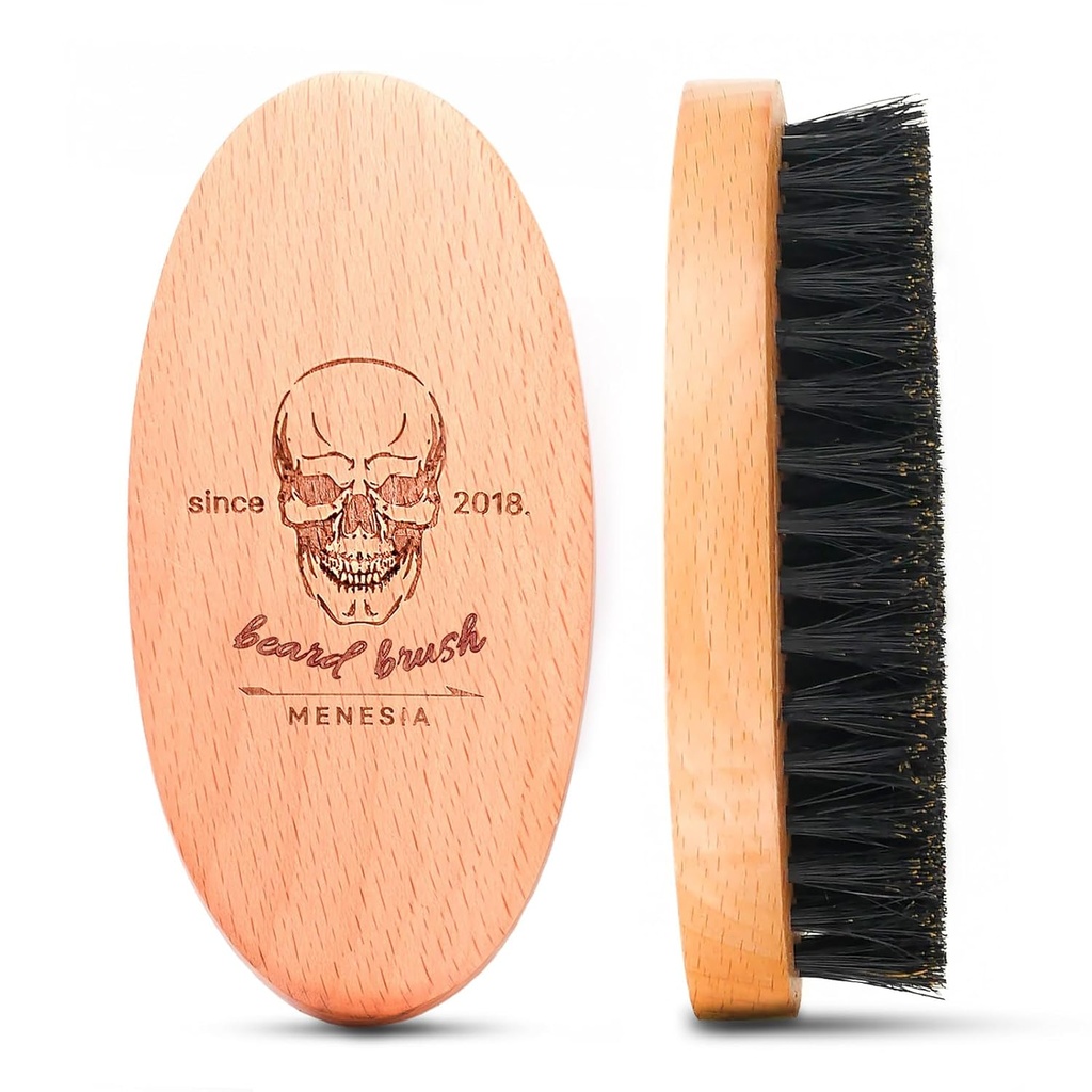 Boar Bristle Hair Beard Finger for Men, Pocket Travel Men's Wooden Small Soft Beard Brush (Skull)
