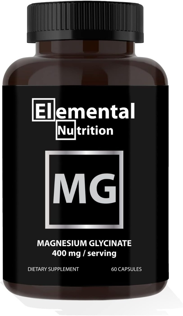 Magnezyum Glycinate - 400 mg per Capsule, Saf Magnezyum 2 Numaralı Servis, Konteyner 30'da Sunulan, Siyah Bir Jarzda Maximal Abpsiyon için Glycine ile Kompleks Edildi