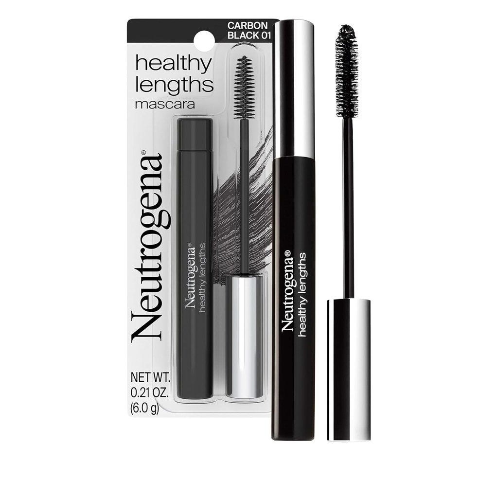 Neutrogena Sağlıklı Uzunlar Mascara - Vitamin E & Zeytinyağı ile, Uzunlama Formula, Lashes'inizin görünümünü Clumping, Flaking veya Smudging olmadan% 100'e kadar uzatıyor, Karbon Black 0.21 oz