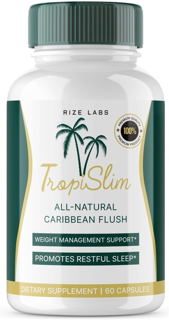 rize labs - Tropislim All Natural Caribbean Flush, συμπλήρωμα απώλειας βάρους, κάψουλες αδυνατίσματος για γυναίκες, Υγιεινό στυλ ζωής + Leaner Physique (60 κάψουλες)
