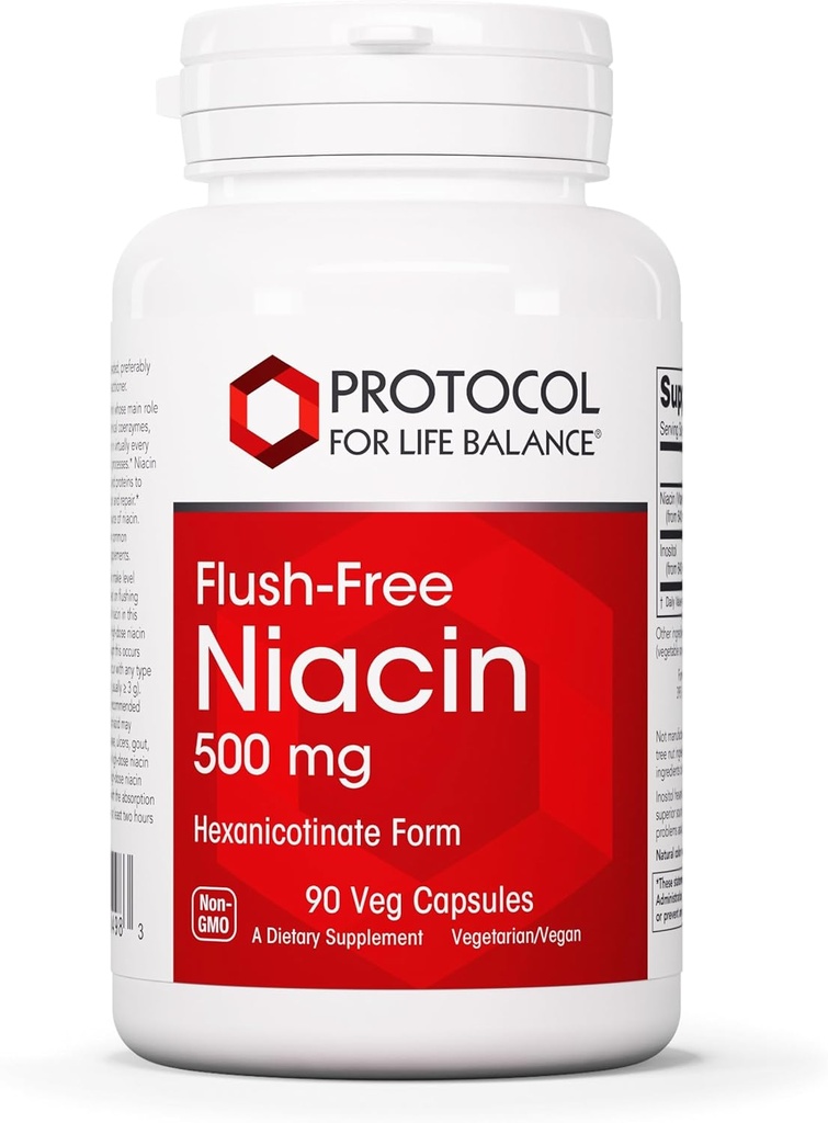 Protokol Niacin 500 mg - Inositol Hexanicotinate - No Flush Niacin - Vitamin B3 - Enerji & Metabolism Desteği * - Vegan & Kosher - 90 Veg Caps