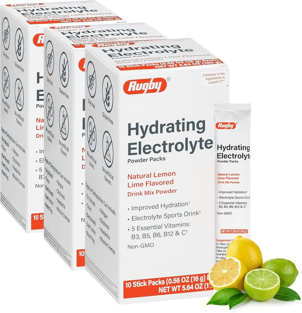 Rachel Hydrating Electrolyte Toz Paketleri - 5 Vitamin ile Toz Paketi - Geliştirilmiş Hydration - Natural Lemon-Lime Flavor - 10 Stick Packs - 0,56 Oz Every (3 Pack)