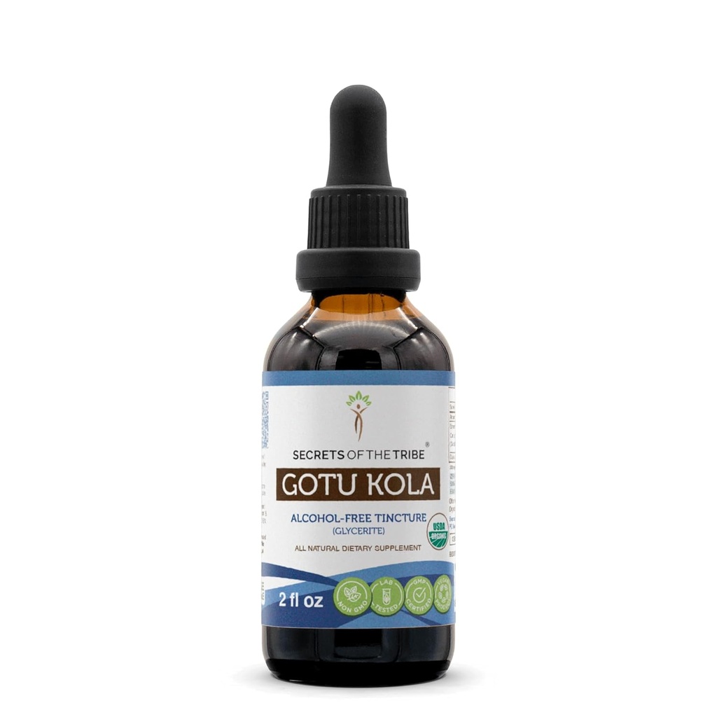 Tribe Gotu Kola USDA Organik | Alkol Özgür Tür, Yüksek Yeterlilik Herbal Drops | %100 sertifikalı Organik Gotu Kola (Centella asiatica) kuru Herb (2 oz)
