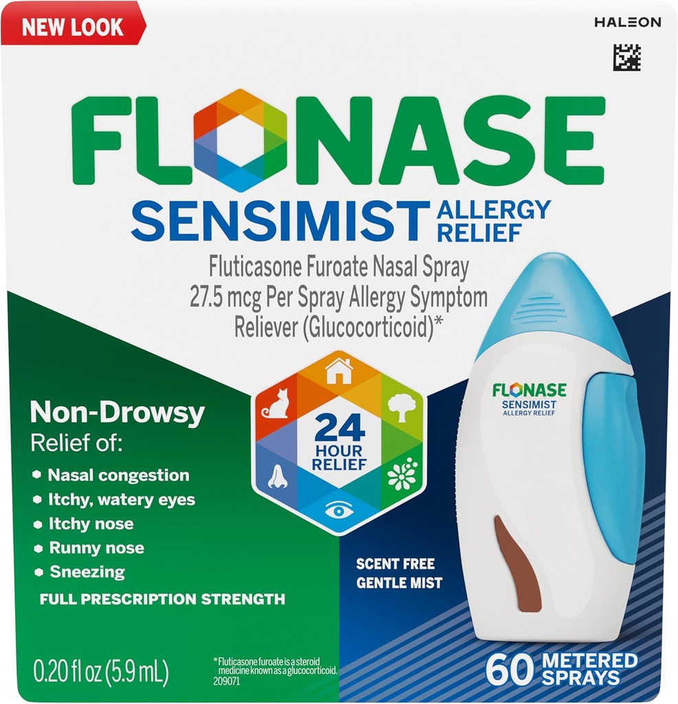 Flonase Sensimist Anti-Drowsy için Nasal Sprey, 24 Saat Multi-Symptom Antivirüs Yardımı – 60 Spreys