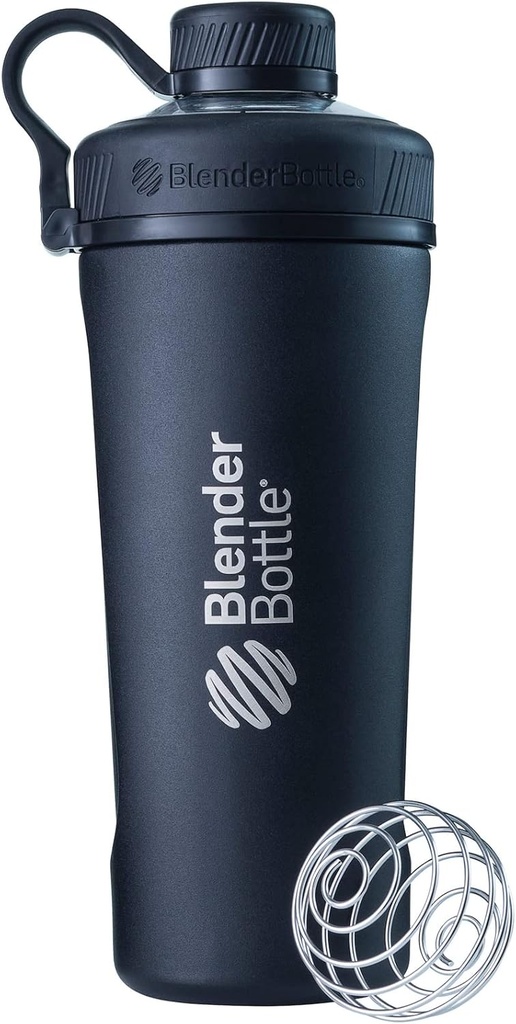BlenderBottle Radian Shaker Κύπελλο μονωμένο από ανοξείδωτο χάλυβα μπουκάλι νερού με σύρμα Whisk, 26-Ounce, Ματ Μαύρο