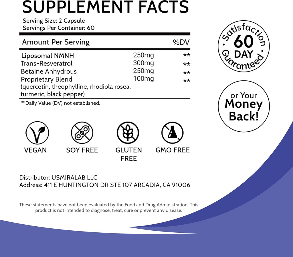 Liposomal NMNH Supplement for Women's Energy: NMN Alternative + Trans-Resveratrol + TMG | Boosts NAD+ Levels, Cellular Rejenerasyon & Hairt Skin - 60-Day Anti-Aging Formula 1