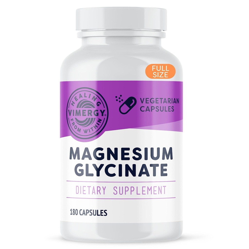 Vimergy Magnezyum Glycinate - Stres Desteği - Tummy Upset'ten Kaçmak için *- Kalp Sağlığı ve Enerji *- Kosher, Vegan Gluten-Free - 180 Caps