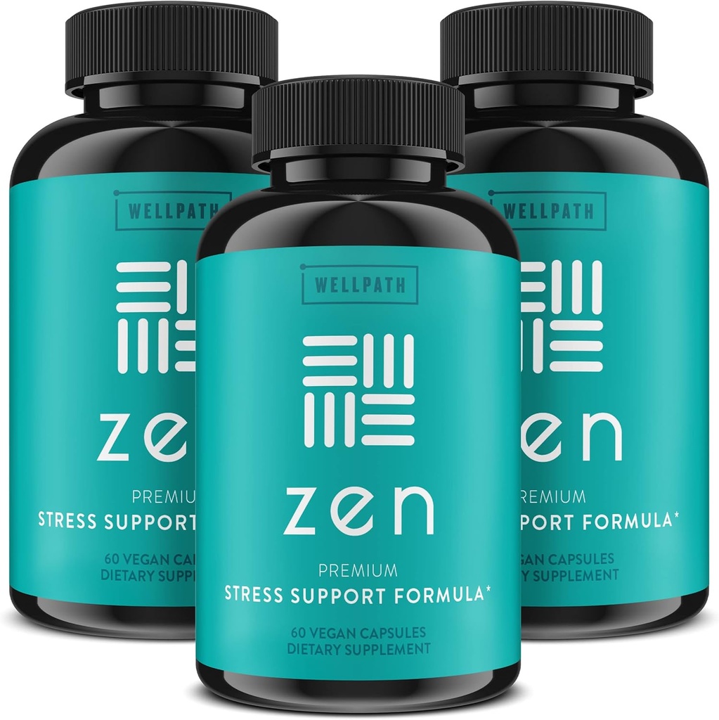 WellPath Zen Stress Relief Supplement + Mood Support (180 ct) | Calm, Stres ve Enerji Yardım | Ashwagandha Root, Rhodiola Rosea, L-Theanine, Lemon Balm | Herbal Capsules
