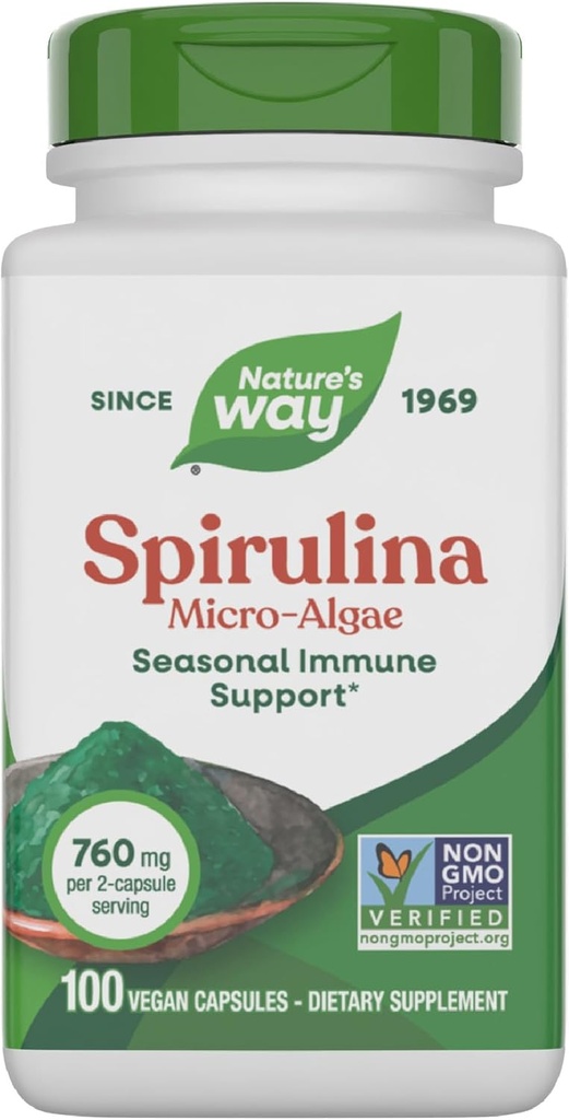 Nature's Way Spirulina Micro-Algae, Mevsim Immune Support*, A Vitamin A (Beta Carotene), 100 Vegan Capsules (Pazar Mayıs Vary)