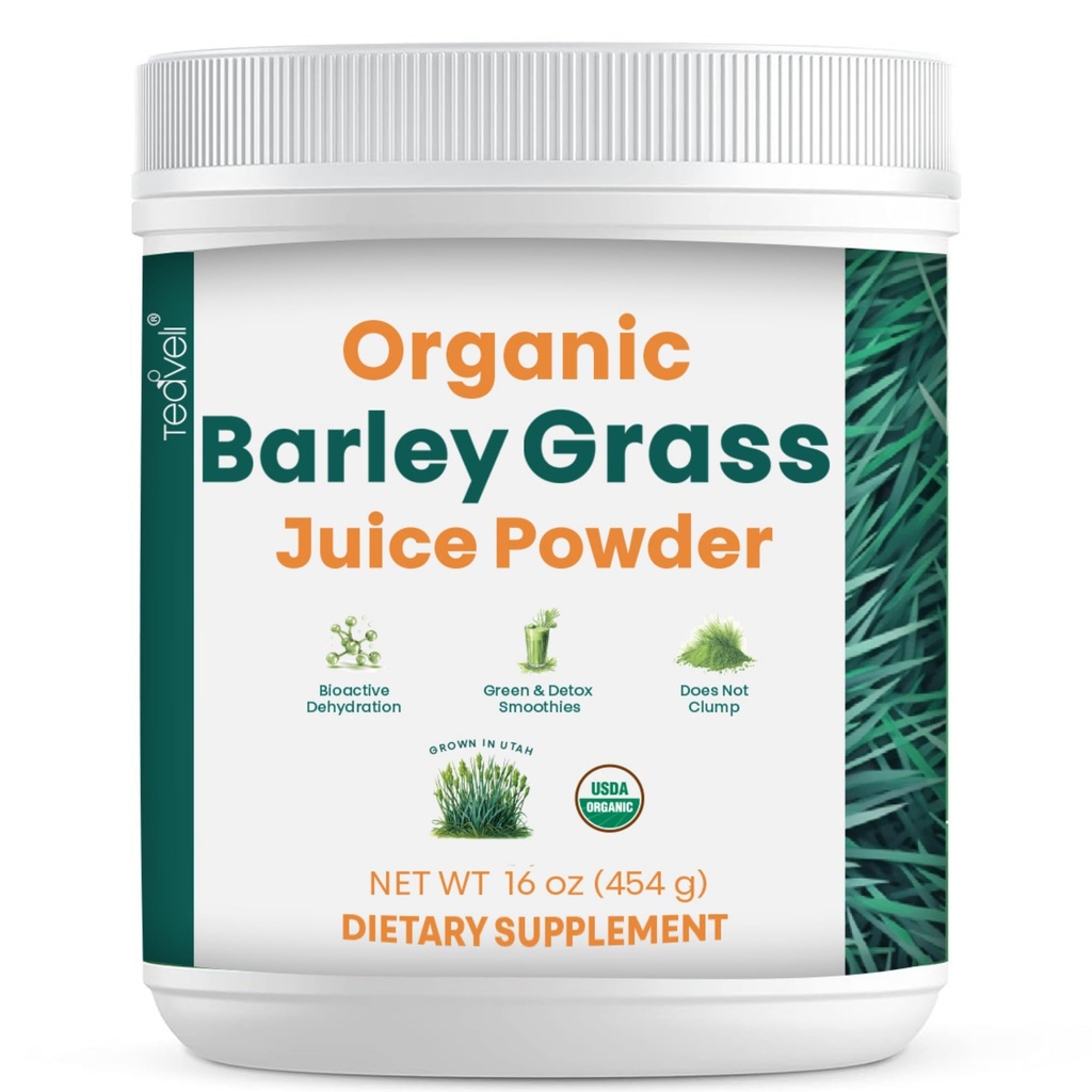 Teaveli Organik Barley Grass Juice- Grown ve Fertile Utah Soil - 16 Ounces (454 Grams)