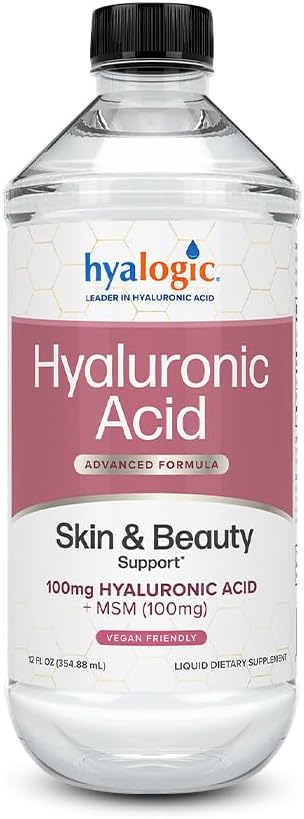 Hyalogic Sıvı Hyaluronik Asit Supplement - 100 mg HA ve 100 mg MSM ile En Büyük Cilt Desteği - Yüz, Gözler ve Lips - Yüksek Moleküler Kilo Formula - 12 ozz