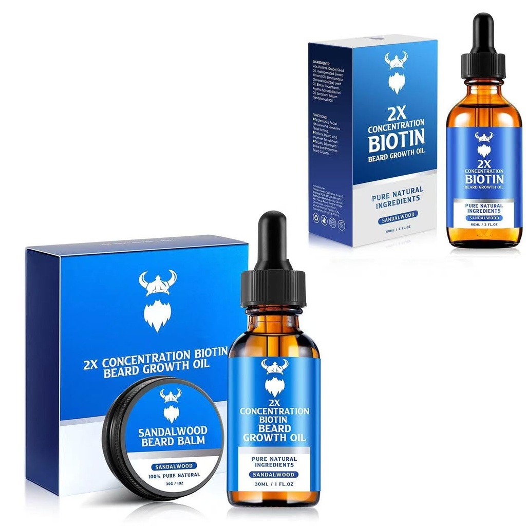 Sandalwood Beard Growth Kit με 2X Biotin για τους άνδρες και το γενεαλογικό λάδι ανάπτυξης, φυσικά συστατικά και παχιά μαλλιά ανάπτυξη