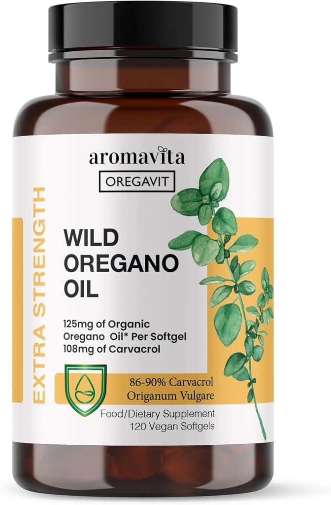 Vegan Wild Oregano Oil Capsules Organik, 86-% 90 Carvacrol - Softgel başına Oregano yağı - Immune ve Digestive Support, Natural Antioxy, Vegan, Non GMO, 120 Capsules