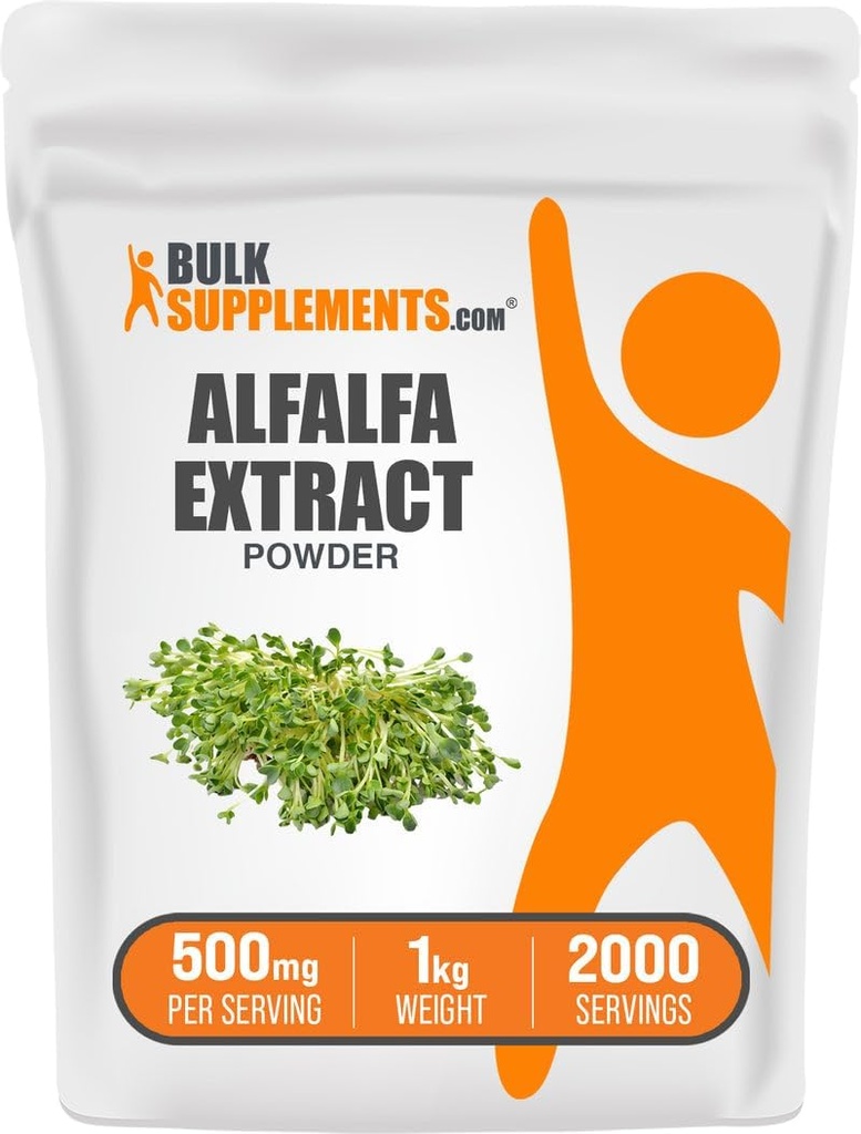 BulkSupplements.com Alfalfa Extract Powder - Alfalfa Supplement, Green Superfood Powder - Vegan & Gluten Free, Green Supplements - 500mg per Serving, 1kg (2.2 lbs) (Pack of 1)