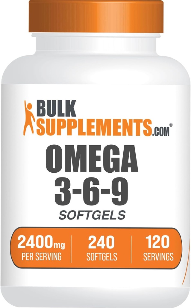 BulkSupplements.com Omega 3-6-9 Softgels - Triple Omega Supplement, Flaxseed, Evening Primrose & Fish Oil- 2 Softgels per Service, 240 Count (Pack of 1)