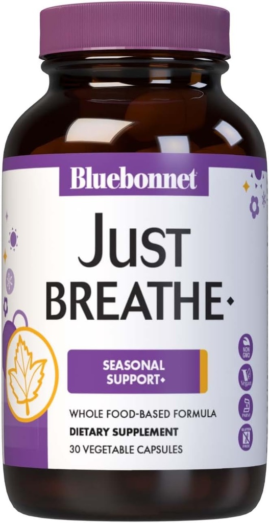 Bluebonnet Beslenme JustBreathe, Season Support*, Non-GMO, Kosher sertifikalı, Gluten-Free, Soy-Free, Dairy-Free, 30 Sebze Capsules, 15 Hizmet