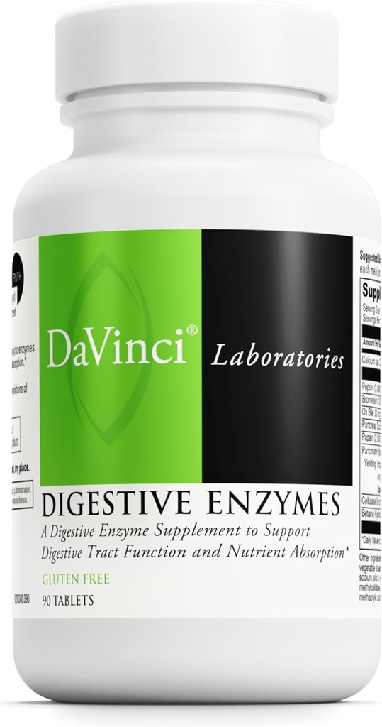 DAVINCI Laboratuvarları All-Zyme - Diyeter Supplement to Support Digestive Tract Function and Nutrient Abxia - onuba, Pepsin, Bromelain, Papain, Pancreatin ve More - Gluten-Free - 90 Tabletler