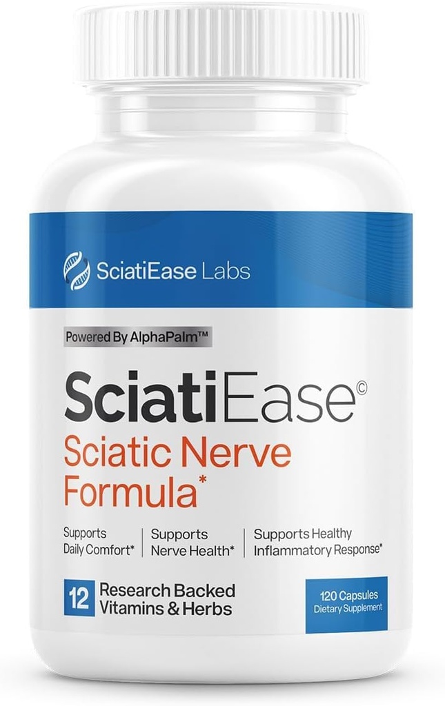 SciatiEase Sciatic Nerve Health Support Supplement - Nerve Support Formula with AlfaPalm, Pea, Vitamin B Complex, Alfa Lipoic Acid 300 mg - 120 Capsules