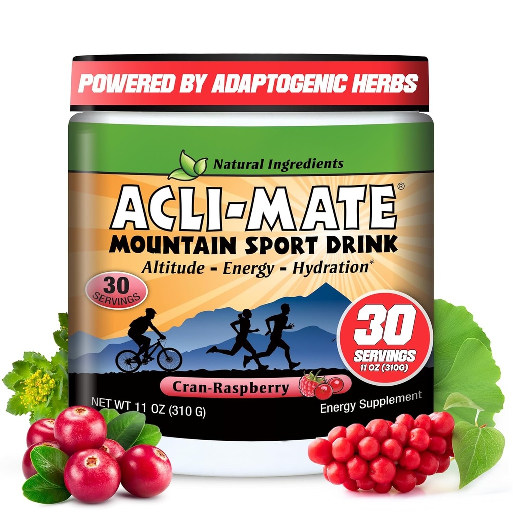 Ali-Mate Mountain Sport Drink Mix - High Altitude Acclimatization Electrolytes Toz - Enerji Toz Mix - Kurtarma Hydration Drink for Run, Hiking, Bisiklet, Travel & More (1 Tub, CranRaspberry)