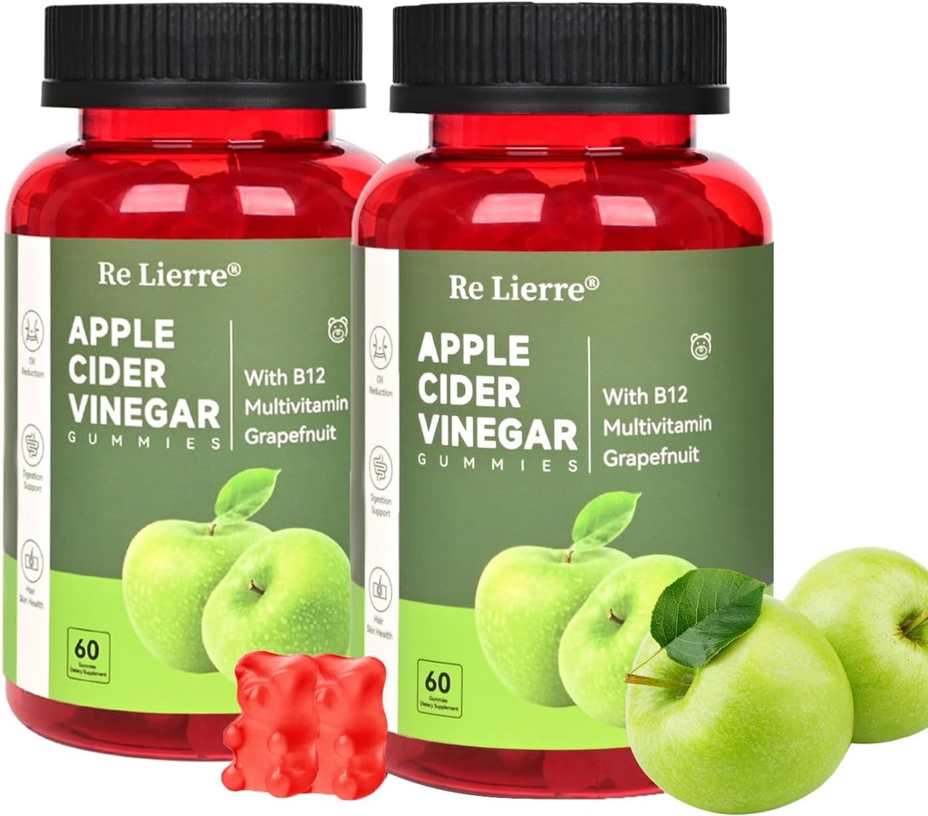 MONTUE Apple Cider Vinegar Gummies B12 Multivitamin,ACV Supplement Gummy Vitamins,Non GMO, Vegetarian Supplement for Women & Men, Support Normal Enerji Seviyeleri & Gut Health Gummies (60Gummies+60Gummies)