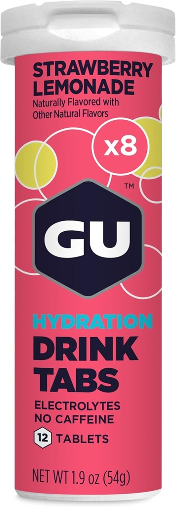 GU Energy Hydration Electrolyte Drink Tabletleri, Endurance Sports Drink for Run, Bisiklet, Triathlon, Strawberry Lemonade, 8-Count (96 Hizmet)