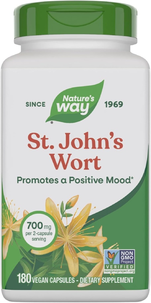 Nature's Way St. John's Wort Herb, Olumlu Bir Bakış*, 2Capsule'ye 700 mg, Non-GMO Projesi Doğrulanmış, Vegan, 180 Capsules (Pazar Mayıs Vary)