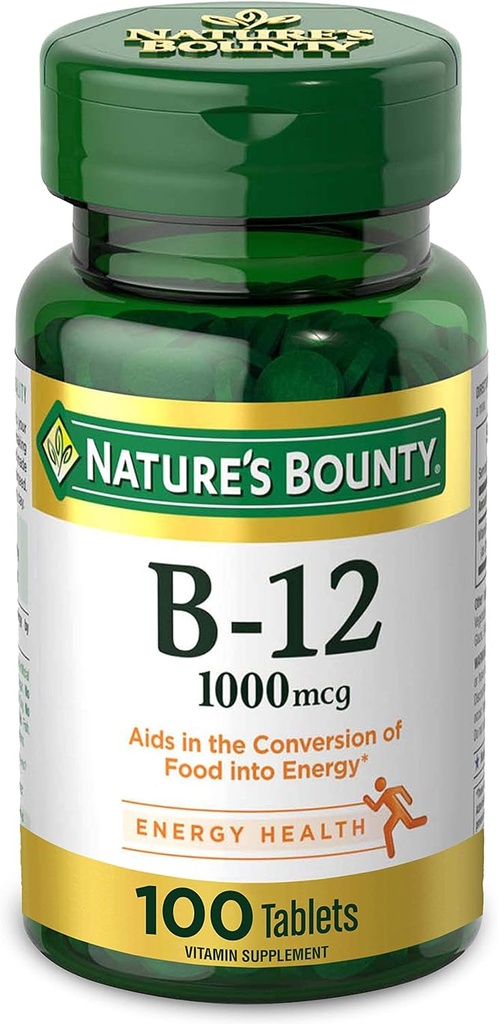Nature's Bounty Vitamin B12, Enerji Metabolism, 1000 mcg, 100 Count.