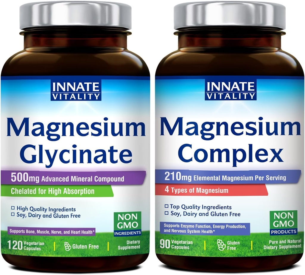 Ένζυμο Glycinate & Magnesium Complex Bundle, Μη ΓΤΟ Χωρίς Γλουτένη & Vegan, Mg Glycinate (120 Caps) & Mg Complex (90 Caps), Συσκευασία Αξίας, Bundle & Save