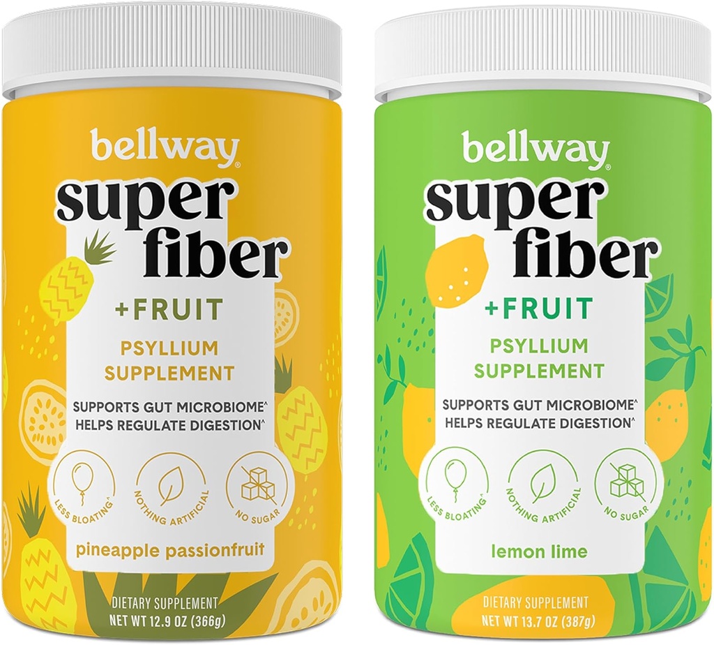 Bellway Super Fiber Toz + Meyve, Sugar Free Organic Psyllium Husk Toz Fiber Düzenlilik, Bloating Relief & Gut Health, Non-GMO, Pineapple Passion Fruit & Lemon Lime Lime