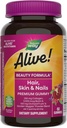 Nature's Way Alive! Hair, Skin & Nails Premium Gummies, Beauty Formula*, with Collagen, Biotin, Vitamins C & E, Strawberry Flavored, 60 Gummies