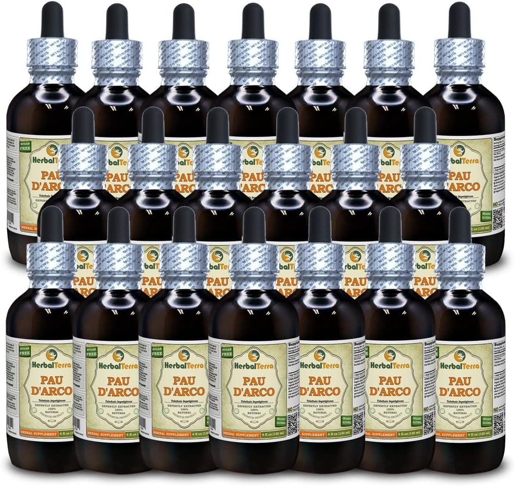 PAU d'arco (Tabebuia Impetiginosa) Tincture, kıl Bark Sıvı Ekstraksiyon (Brand Name: HerbalTerra, Proudly Made in USA) 20x4 fl.oz (20x120 ml)