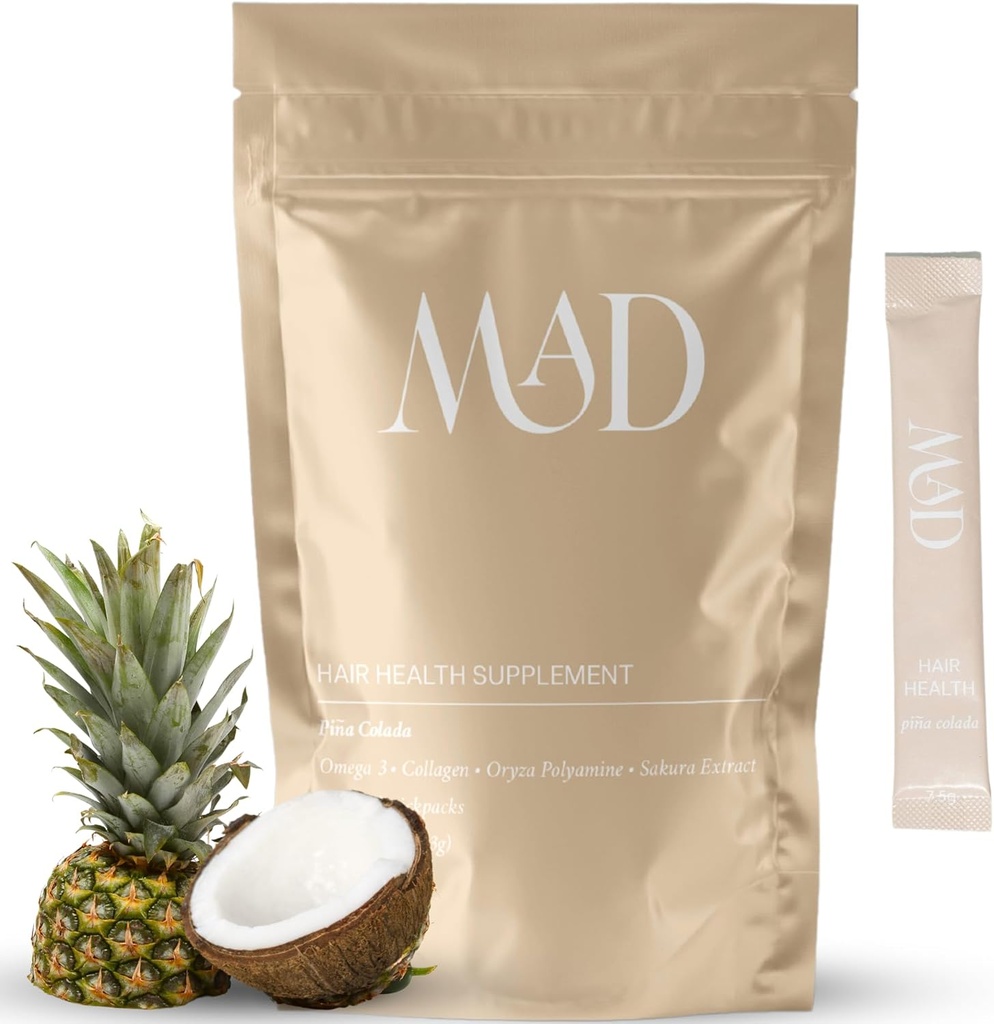 Postpartum Saç Kayıp Tamam | Güvenli Malzemeler Collagen, Riley Seed, Omega-3 Attail | 15 Bireysel Paketli Tasty Saç Güçlü Mix-in Packets (Pina Colada)