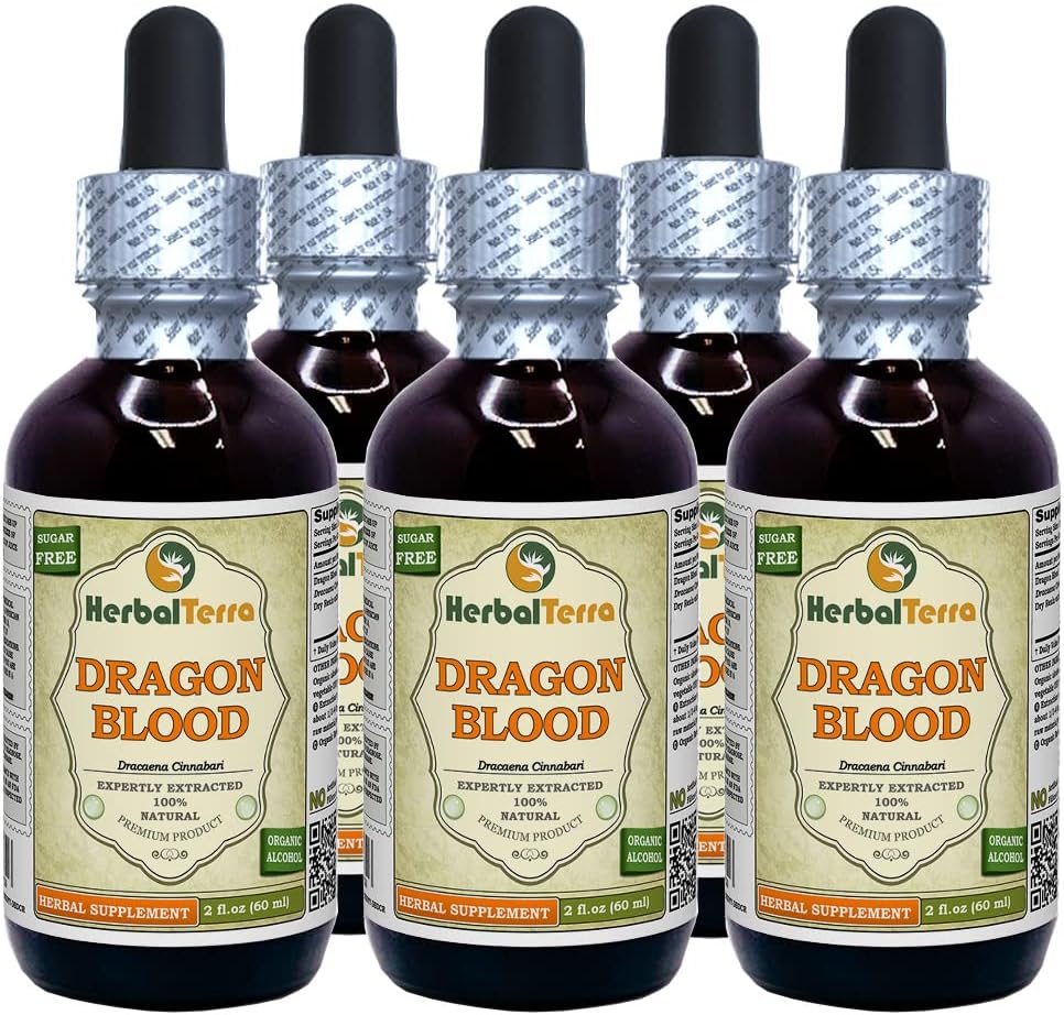 Dragon Bloodhopper (Daemonorops Draco) Tincture, kuru temizleme sıvısı (Brand Name: HerbalTerra, Proudly Made in USA) 5x2 fl.oz (5x60 ml)
