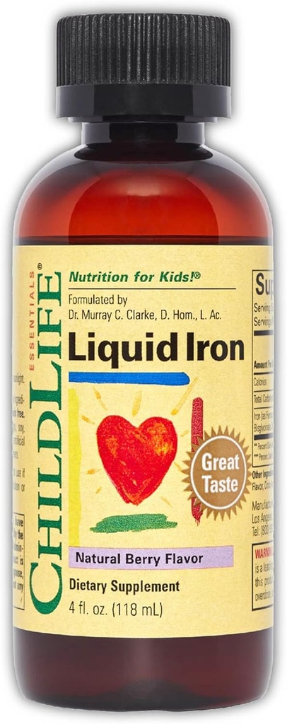 Çocuklar için ESSENTIALS Liquid Iron - Iron Supplement Drops for Toddler & Baby, Gluten Free - Natural Berry, 4 Fl Oz Oz