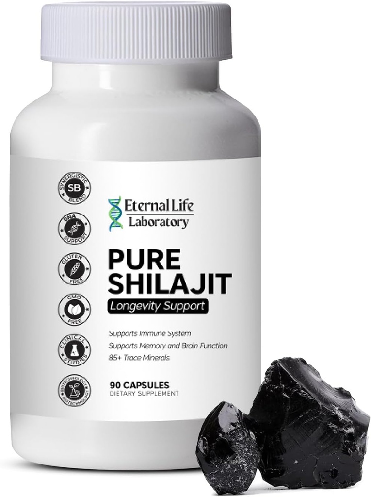 100 Saf Shilajit, Organik Himalaya Şilajit Erkekler ve Kadınlar için, 85+ Trace Minerals Rich in Fulvic Acid Shilajit Supplement for Energy & Immune System 1000mg Count 90 90