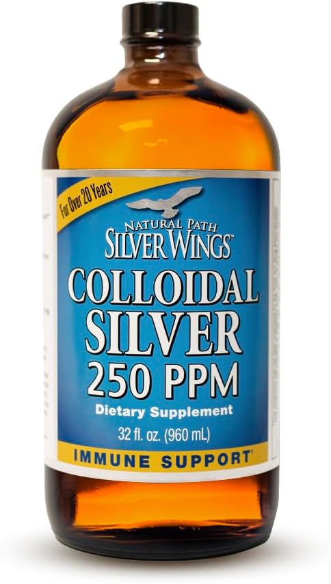 Doğal Pat Silver Wings Colloidal Silver Liquid - Geliştirilmiş Immune Support Supplement - 250ppm (1250mcg) - 32oz