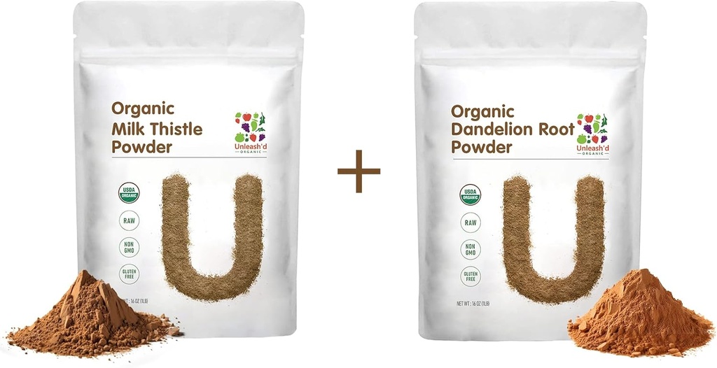 UNLEASH'D ORGANIC Milk Butle Toz 1 Pound ve Organik Dandelion Kök Toz 1 Pound