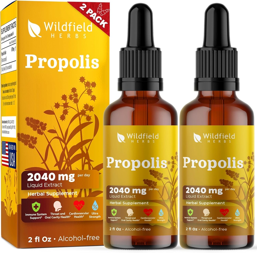 4 oz Propolisi Drops - Propolis Tincture 2040 mg Sıvı Herbal Supplement Absorbs Better Than Capsules, 2 Ay Supply, 84 Servis, Alkol Özgür Tincture - 2 Oz, 2 Paket